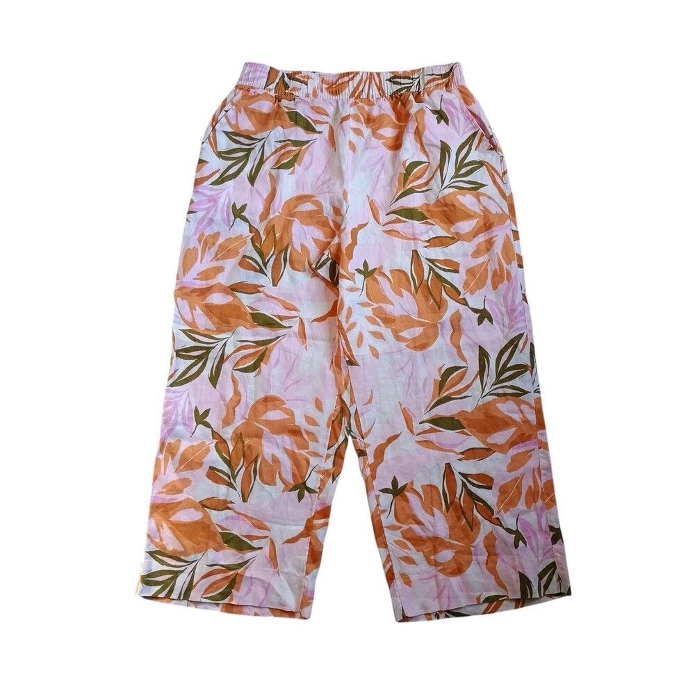 C&C California Linen Pants Womens Sz XL Multicolor Floral Tropical Wide Leg NWT